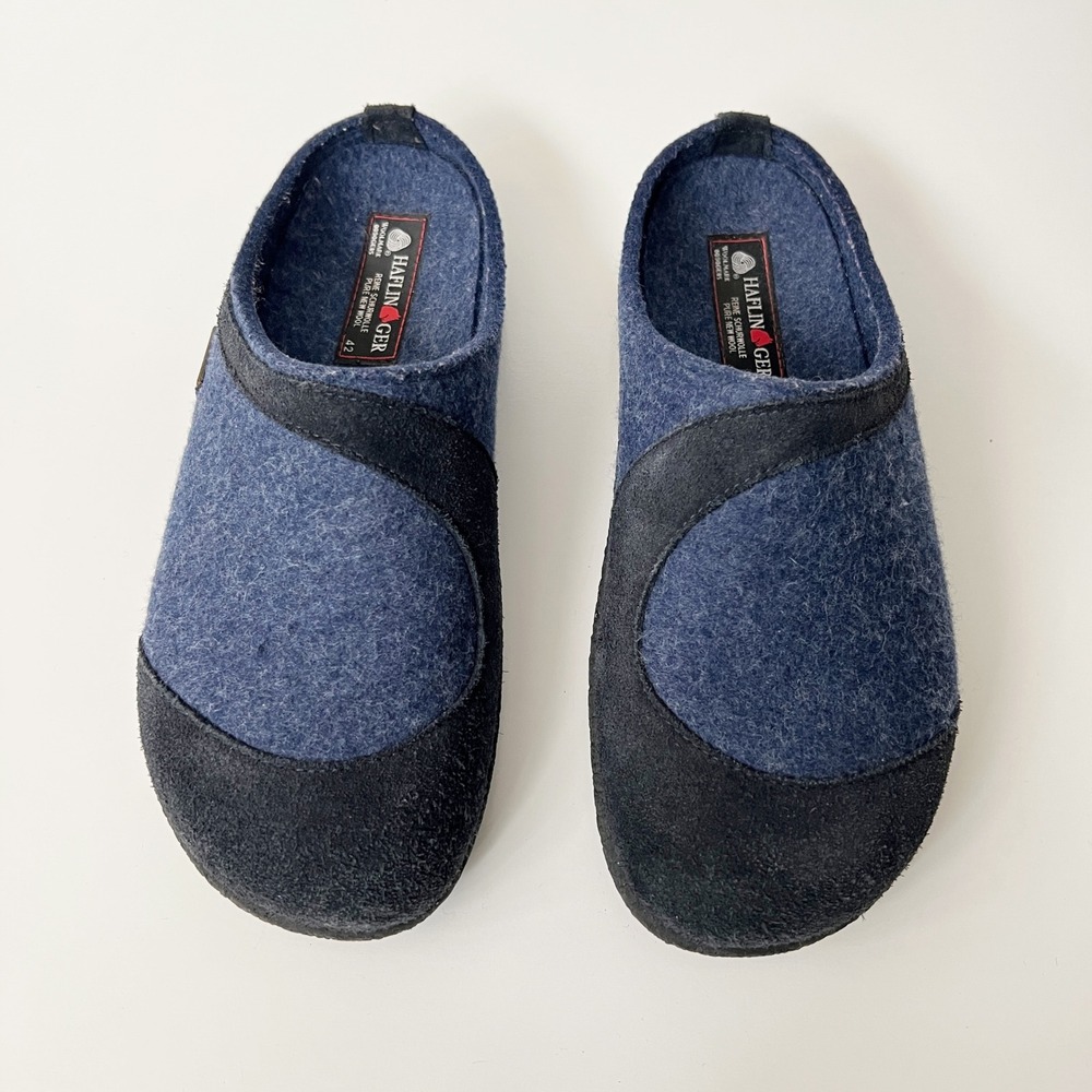 Haflinger Wool Clogs Size 42 Navy Suede Trim Unique Rare Slip On Mule Shoes